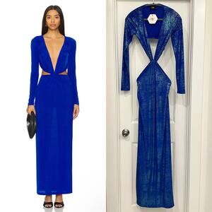 NEW OW Collection‎ Midnight Metallic Maxi Dress in Dark Blue Size Small